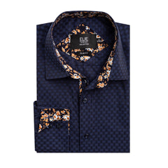 Men's Fashionable Jacquard Long Sleeve Patchwork Stand Collar Shirt