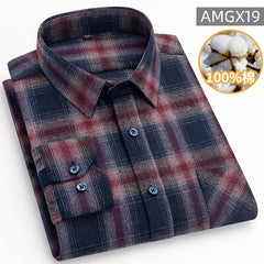 Men's 100% Cotton Fashion Casual Thickened Plaid Shirt
