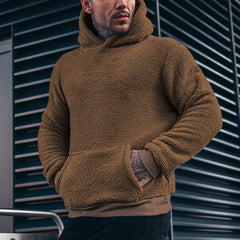 Men's Fashion Solid Color Plush Hooded Sweatshirt