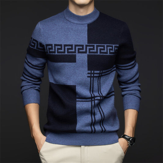 Men's contrasting round neck casual warm sweater