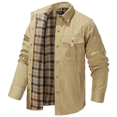 Men's Large Size Lapel Plaid Flannel Casual Jacket