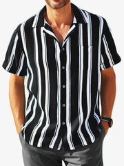 2024 Men's Casual Fashion Striped Contrast Color Short Sleeve Shirt
