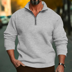 Men's Casual Solid Color Zipper Stand Collar Top