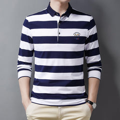 New pure cotton lapel embroidered striped POLO shirt