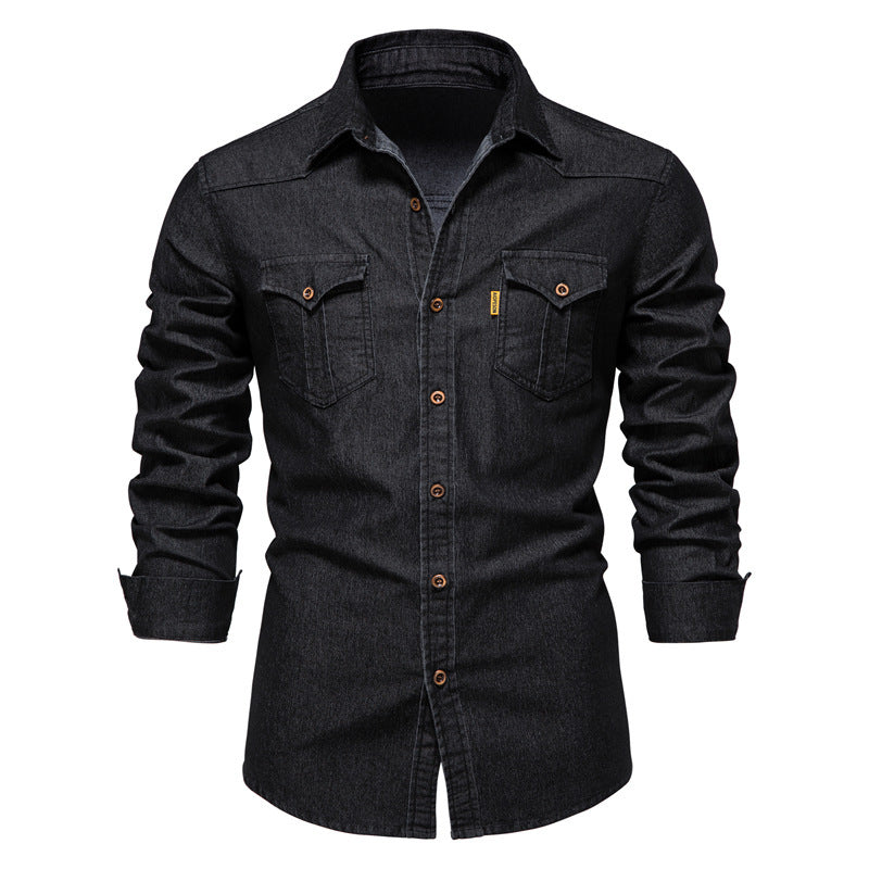 Men's Casual No-Iron Long Sleeve Denim Shirt