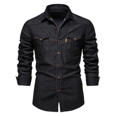 Men's Casual No-Iron Long Sleeve Denim Shirt