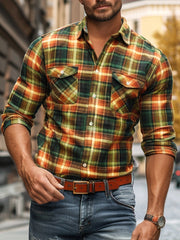 Men's New Plaid Print Velvet Shirt