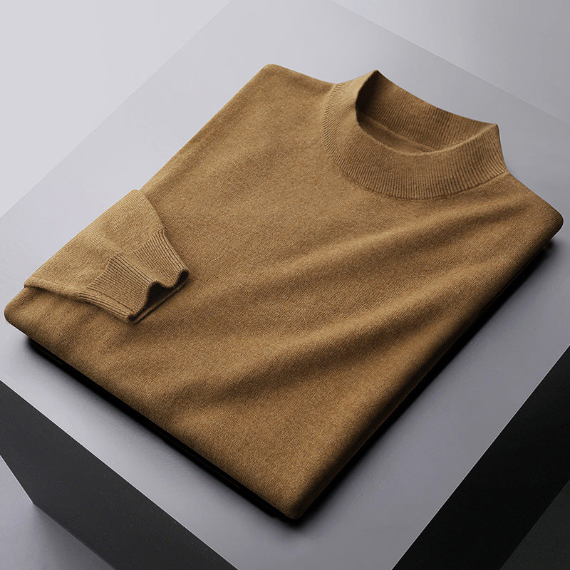 Men's 100% Pure Wool Business Casual High-end Warm Half Turtleneck Sweater