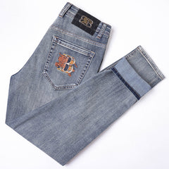 New high-end stretch vintage blue embroidered jeans