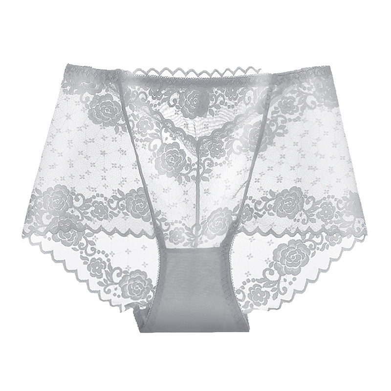 High-waisted Lace Seamless Rose Mesh Floral Briefs