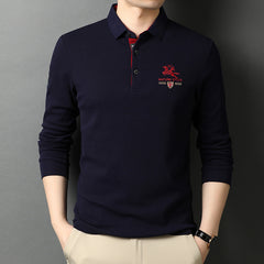 Men's Pure Cotton Business Fashion Embroidered Lapel Polo Shirt