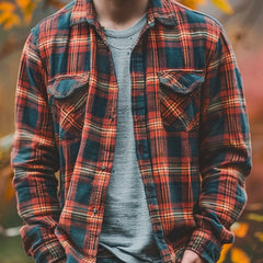 Men's New Plaid Print Velvet Shirt
