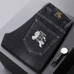 Men's Business Elastic Straight Embroidered High-end Fashion Jeans