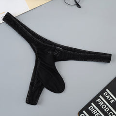 Men's Ice Silk Jacquard See-through Silky Sexy High Elastic Thong