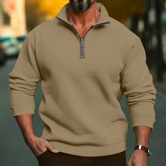 Men's Casual Solid Color Zipper Stand Collar Top