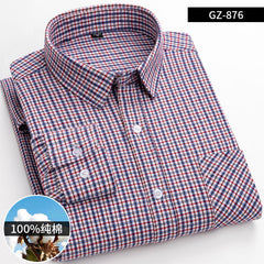 Pure cotton plaid casual square collar pocket long sleeve shirt