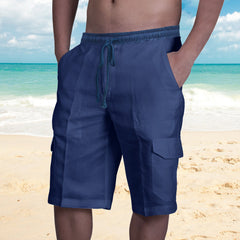 2024 Men's New Linen Multi-Pocket Drawstring Beach Shorts