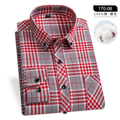 Pure cotton plaid casual lapel shirt