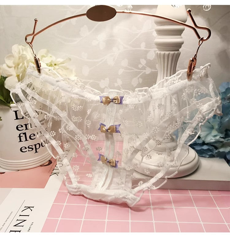 Bowknot Transparent Mesh Lace Hollow Panties