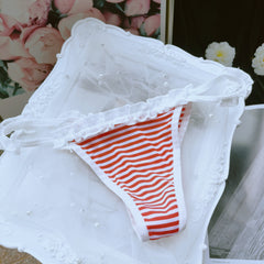 Japanese Blue and White Navy Striped Chiffon Cute Thong