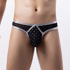 Men's Sexy Gold Diamond Mesh Low Waist Transparent Thong