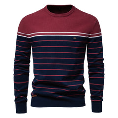 Men's New Striped Color Matching Fashionable Round Neck Casual Sweater