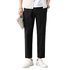 Men's Elastic Waist Cotton and Linen Ice Silk Casual Trousers