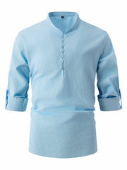 2024 New Fashionable Cotton and Linen Stand Collar Business Slim Casual Shirt