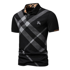Men's Casual Business Striped Printed Short-sleeved Polo Shirt