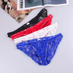 Men's Low Waist Sexy Lace Transparent Briefs