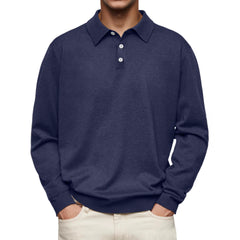 Men's Long Sleeve V-neck Button-down Casual Polo Shirt