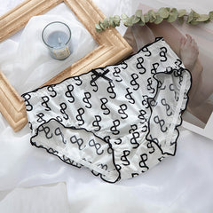 Ice Silk Letter Print Ruffled Seamless Briefs