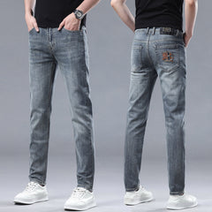 New high-end stretch vintage blue embroidered jeans