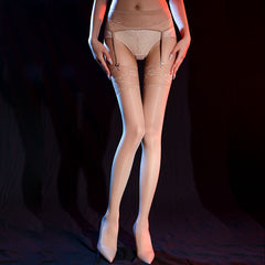 Horse oil long tube one-piece lace garter stockings hollow open crotch stockings