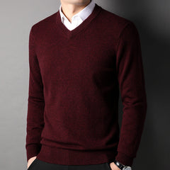 Men's 100% Wool V-neck Knitted Bottoming Sweater
