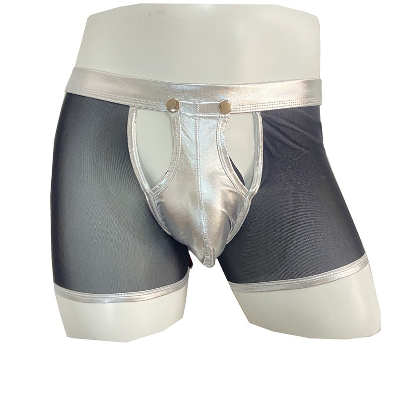 Men's Breathable Low Rise Hollow Patent Leather Mesh Boxer Briefs