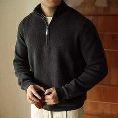 High collar solid color knitted sweater
