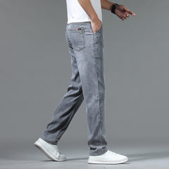 Men's 2024 Summer New Elastic High-end Loose Ice Silk Jeans
