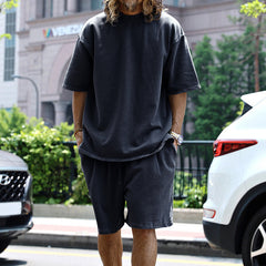 Men's Large Size Casual Loose Short-sleeved Solid Color Suit