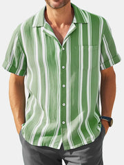 2024 Men's Casual Fashion Striped Contrast Color Short Sleeve Shirt