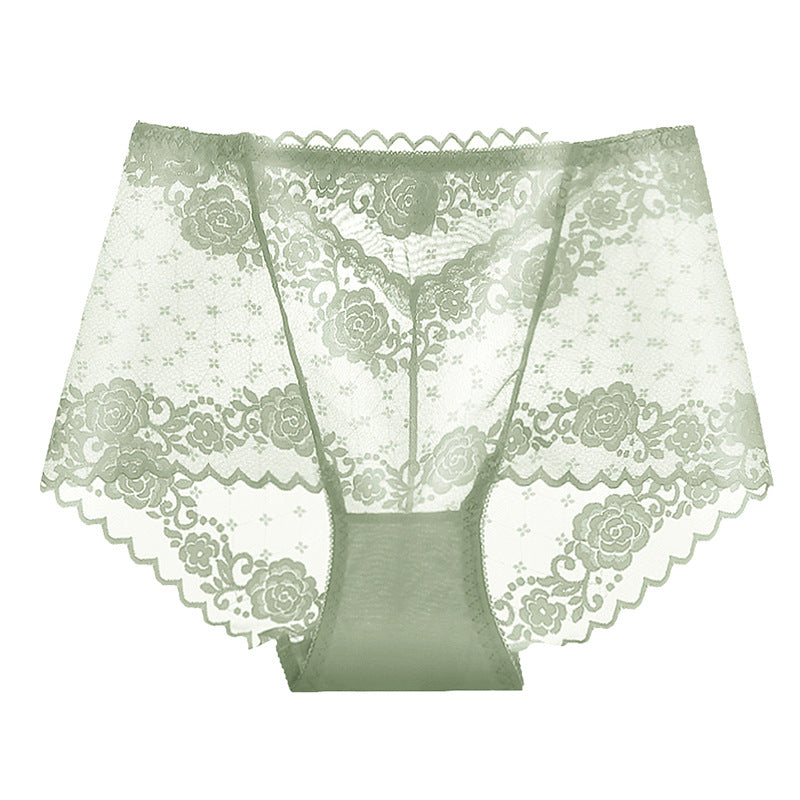 High-waisted Lace Seamless Rose Mesh Floral Briefs