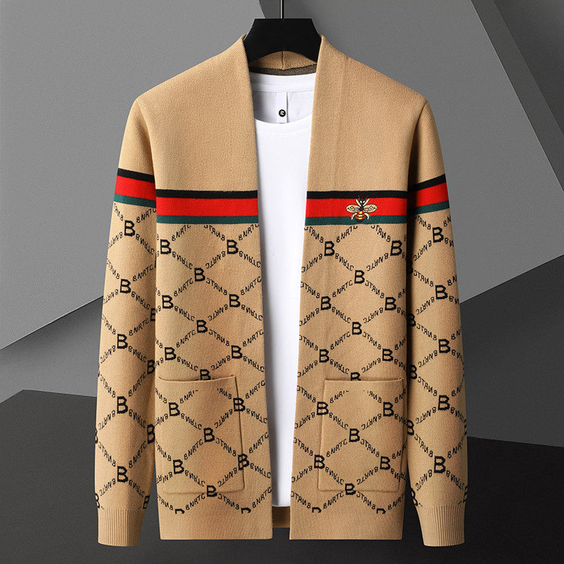 Men's Slim Fit Knitted Printed Business Casual Cardigan