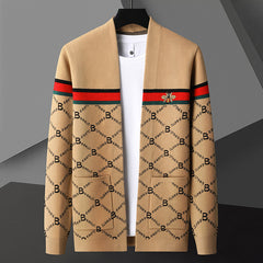 Men's Slim Fit Knitted Printed Business Casual Cardigan