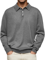 Men's Long Sleeve V-neck Button-down Casual Polo Shirt