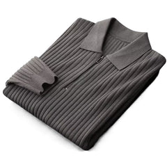 Men's High-End Half Zip Lapel Striped Solid Color Sweater