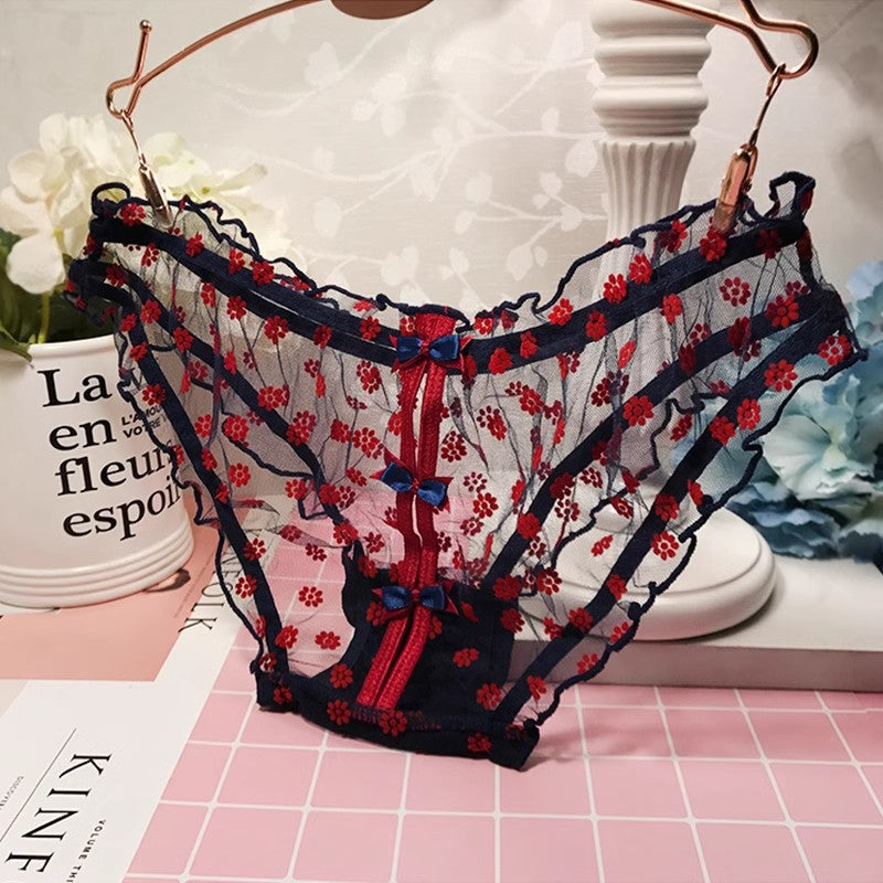 Bowknot Transparent Mesh Lace Hollow Panties