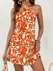 Backless short skirt ruffled halter neck dress