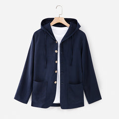 2024 New Casual Linen Loose Breathable Hooded Shirt
