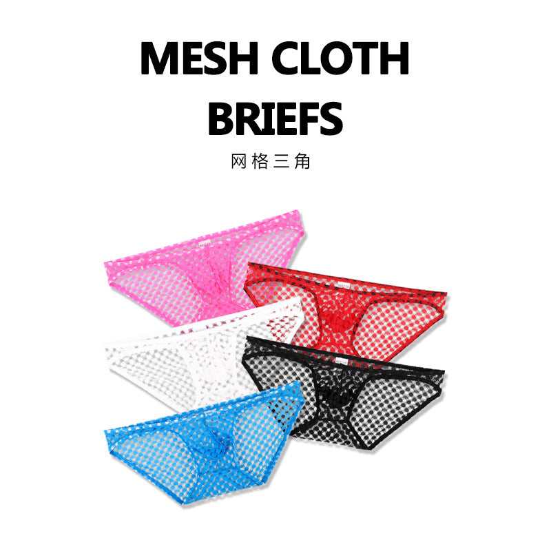 Men's Mesh Breathable Hollow Sexy Low Waist Transparent Briefs