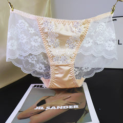 Sexy Embroidered Lace Satin Briefs